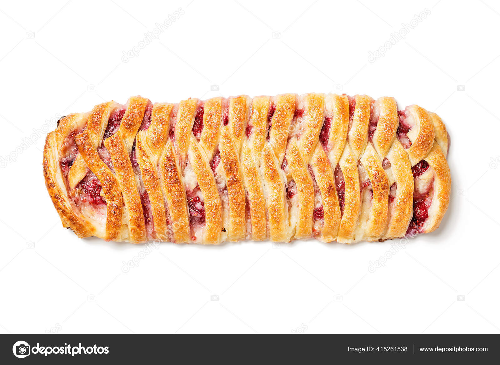 Braided Raspberry Danish Pastry Glaze Fresh Berries Isolated White ...