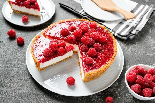 Tarte Tarte Gâteau Aux Framboises Fraîches Confites Gâteau Fromage Sans — Photo