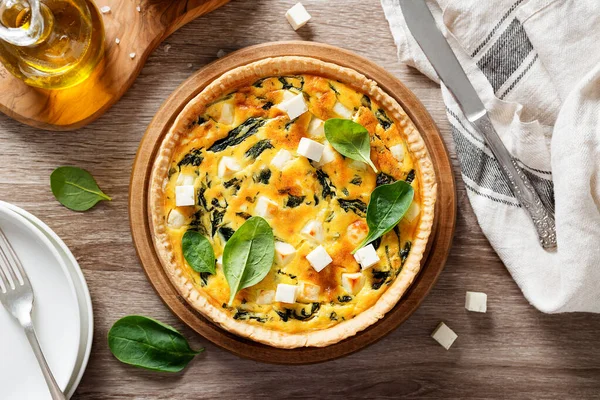 Vegetarian Spinach Pie Quiche Feta Cheese — Stock Photo, Image