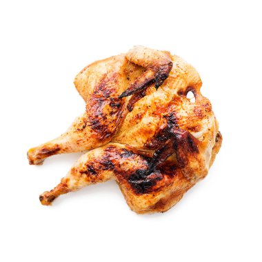 Kelebekli ızgara tavuk. Beyaz arka planda izole edilmiş.