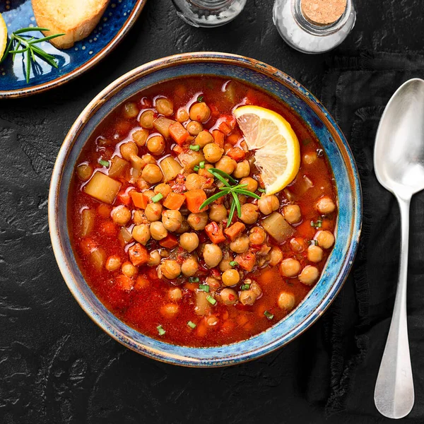 Zuppa Ceci Appetitosa Servita Con Limone Pane — Foto Stock