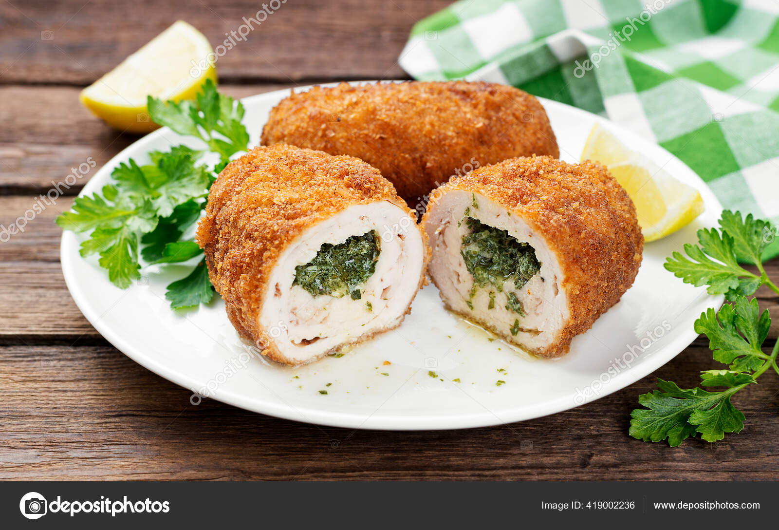 Breaded Chicken Kiev Breast Stuffed Butter Garlic Herbs Stock Photo by