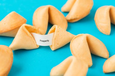 Geleneksel Çin yeni yıl kurabiyeleri mavi arka planda.