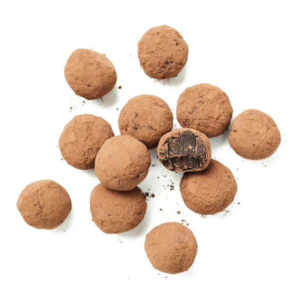 Handmade Chocolate Truffles Covered Cocoa Isolated White Background — Stock Photo, Image