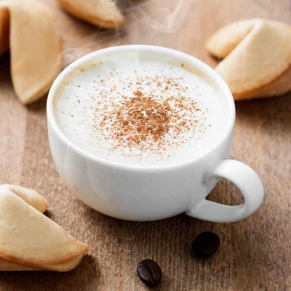 Cup Cappuccino Coffee Cinnamon Wooden Table — Stock Photo, Image