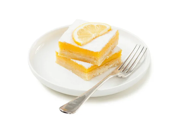 Beyaz Arka Planda Izole Edilmiş Limon Dilimleri Pudra Şekerli Limonlu — Stok fotoğraf