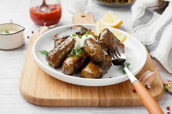 Dolma Stuffed Grape Leaves Rice Meat Traditional Turkish Greek Dish — Stock Photo, Image