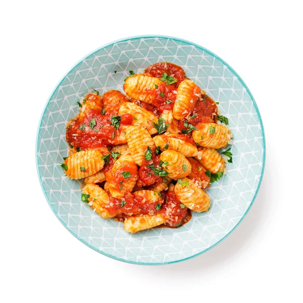 Hausgemachte Italienische Gnocchi Mit Roter Tomatensauce Und Parmesan Isoliert Auf — Stockfoto