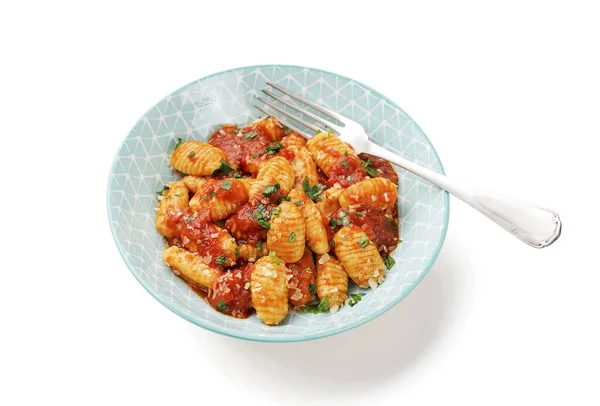 Hausgemachte Italienische Gnocchi Mit Roter Tomatensauce Und Parmesan Isoliert Auf — Stockfoto