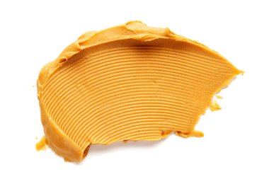  Lezzetli fındık ezmesinin kokusu beyaza izole edilmiş, üst manzara