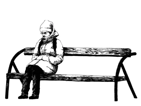 Λυπημένο κορίτσι στο παγκάκι — Φωτογραφία Αρχείου