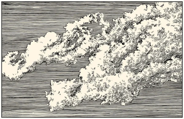 Hermosa Mano Rayada Dibujar Nubes Cielo Lápiz Tinta Renacimiento Libro — Vector de stock