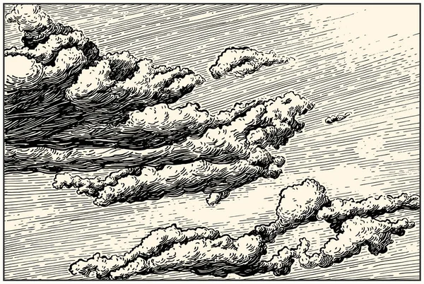 Красивая Тире Руки Рисовать Облака Небе Иллюстрация Стиле Ручки Чернил — стоковый вектор