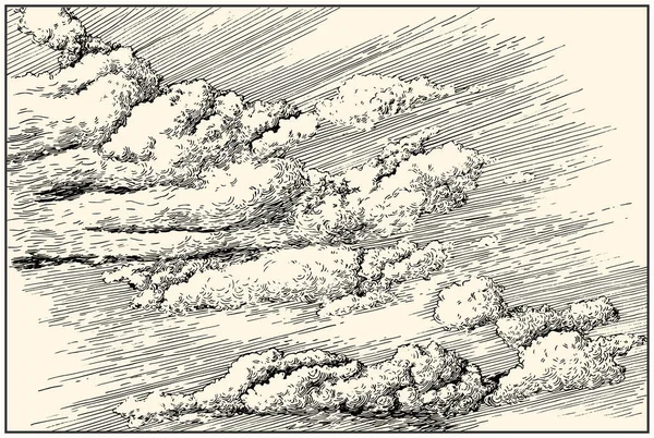 Schöne Gestrichelte Hand Ziehen Wolken Den Himmel Stift Und Tusche — Stockvektor