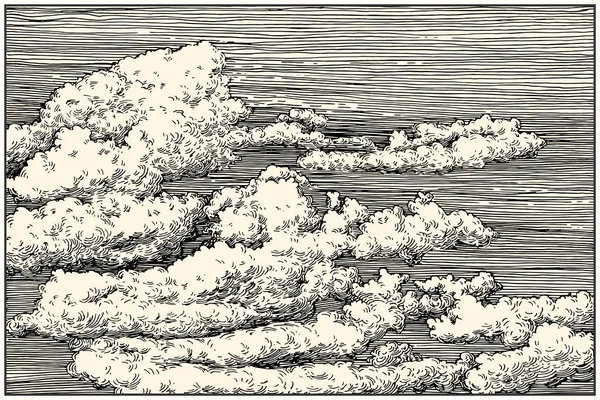 Schöne Gestrichelte Hand Ziehen Wolken Den Himmel Stift Und Tusche — Stockvektor