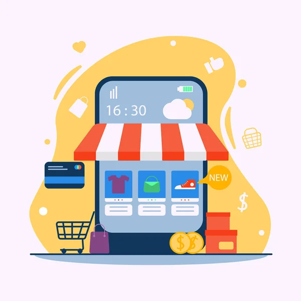 Online Shop Illustration Commerce Flachen Design — Stockvektor