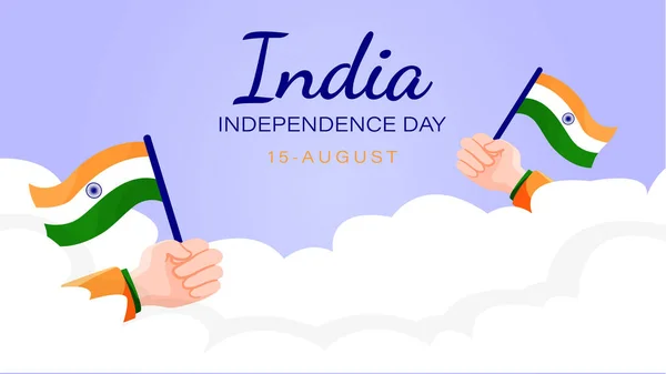 Template Banner Website Greeting India Kemerdekaan Hari Dengan Tangan Memegang - Stok Vektor