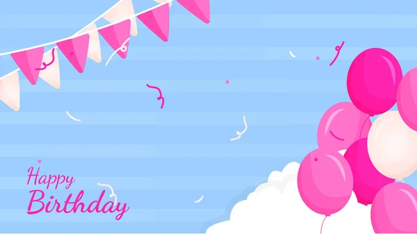 Conception Bannière Saluant Joyeux Anniversaire Rose Pour Fille Avec Ballon — Image vectorielle