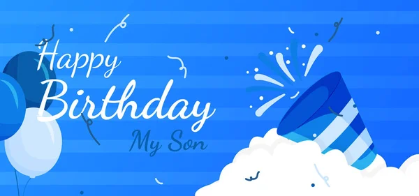 Design Banner Modelo Saudação Feliz Aniversário Azul Para Menino —  Vetores de Stock