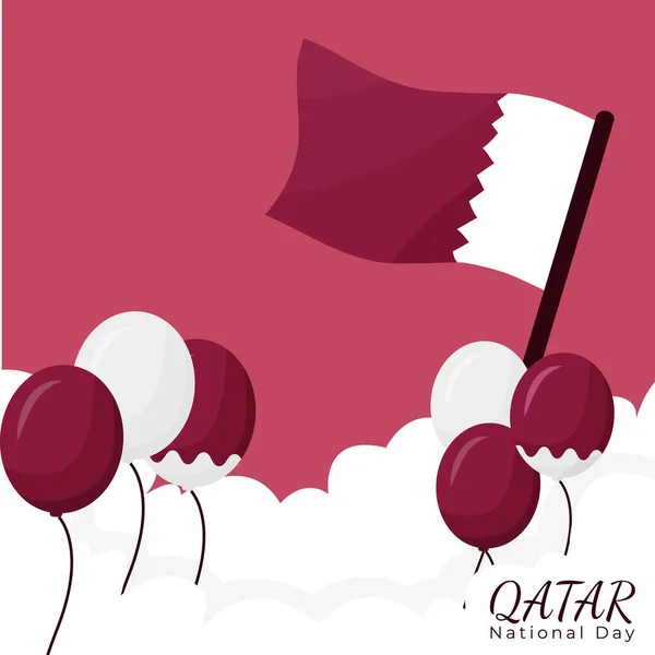 Karmić Media Społecznościowe Pozdrowienia Katar Narodowy Dzień Flagą Balonem Niebie — Wektor stockowy