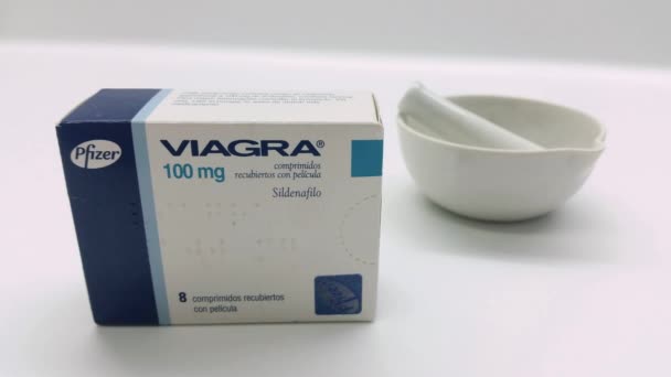 Madrid Spanien Januar Viagra Drug Box Januar 2019 Madrid Spanien — Stockvideo