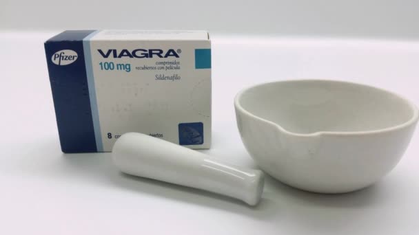 Madrid Spanje Januari Viagra Drug Box Januari 2019 Madrid Spanje — Stockvideo