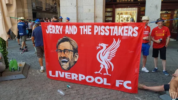 Liverpoolovi fanoušci v Plaza Mayor — Stock fotografie
