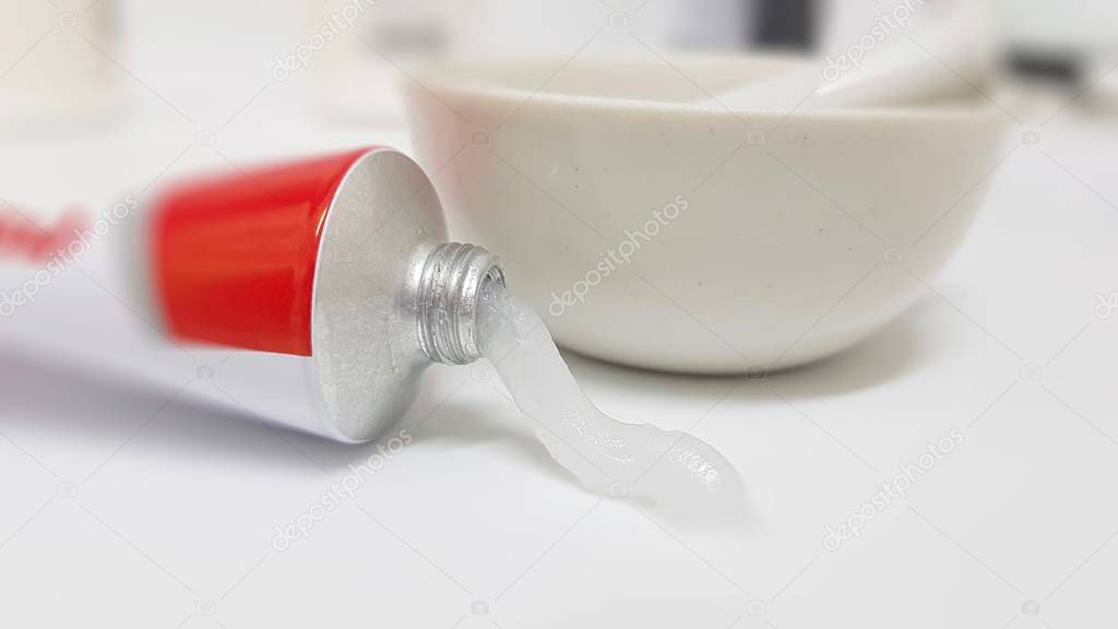 Petroleum jelly tube in the pharmacy laboratory