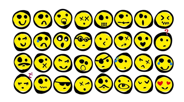 Grunge Emoji Σετ Σύνολο Εικονιδίων Έκφρασης Προσώπου — Διανυσματικό Αρχείο