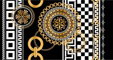 Değerli taşlar, altın zincirler ve incilerle süslenmiş kusursuz desenler..