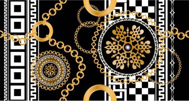 Değerli taşlar, altın zincirler ve incilerle süslenmiş kusursuz desenler..