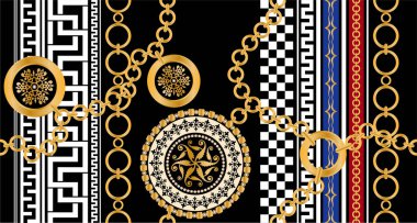 Değerli taşlar, altın zincirler ve incilerle süslenmiş kusursuz desenler..