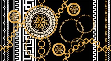 Değerli taşlar, altın zincirler ve incilerle süslenmiş kusursuz desenler..