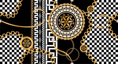 Değerli taşlar, altın zincirler ve incilerle süslenmiş kusursuz desenler..