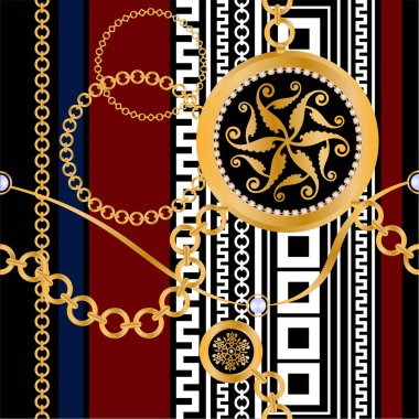 Değerli taşlar, altın zincirler ve incilerle süslenmiş kusursuz desenler..