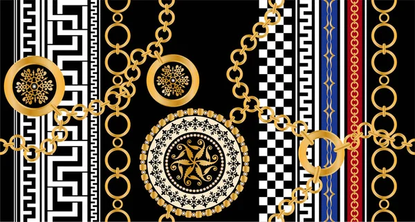 Değerli taşlar, altın zincirler ve incilerle süslenmiş kusursuz desenler..