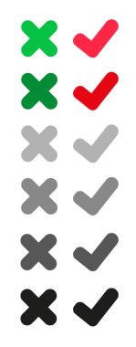 Beyaz arkaplanda tik ve çapraz simge