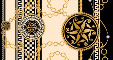 Değerli taşlar, altın zincirler ve incilerle süslenmiş kusursuz desenler..