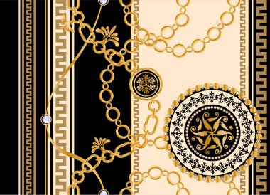 Değerli taşlar, altın zincirler ve incilerle süslenmiş kusursuz desenler..