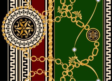 Değerli taşlar, altın zincirler ve incilerle süslenmiş kusursuz desenler..