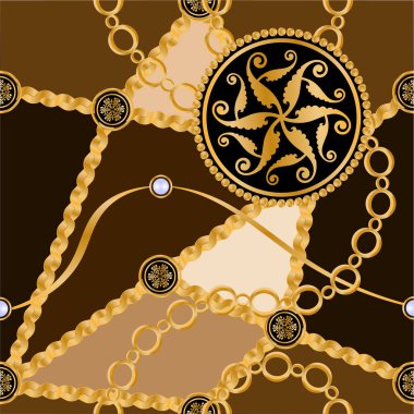 Değerli taşlar, altın zincirler ve incilerle süslenmiş kusursuz desenler..