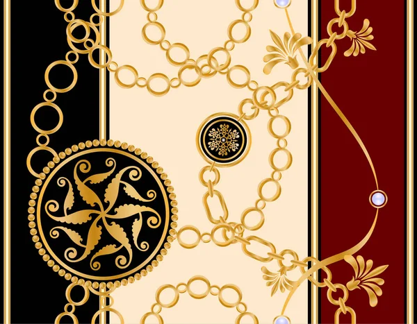 Değerli taşlar, altın zincirler ve incilerle süslenmiş kusursuz desenler..