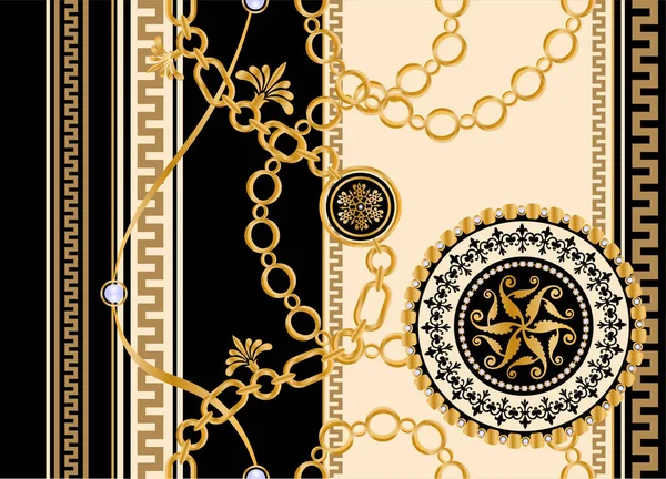 Değerli taşlar, altın zincirler ve incilerle süslenmiş kusursuz desenler..