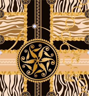 Değerli taşlar, altın zincirler ve incilerle süslenmiş kusursuz desenler..