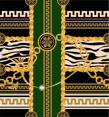 Değerli taşlar, altın zincirler ve incilerle süslenmiş kusursuz desenler..