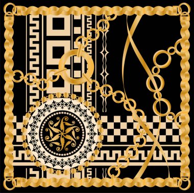 Değerli taşlar, altın zincirler ve incilerle süslenmiş kusursuz desenler..