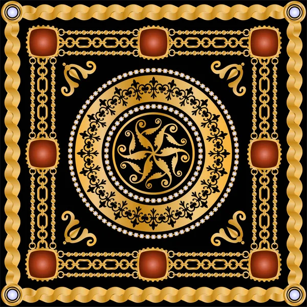 金の鎖と真珠で飾られたシームレスなパターン — ストックベクタ