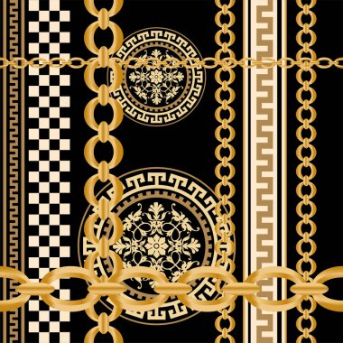 Değerli taşlar, altın zincirler ve incilerle süslenmiş kusursuz desenler..