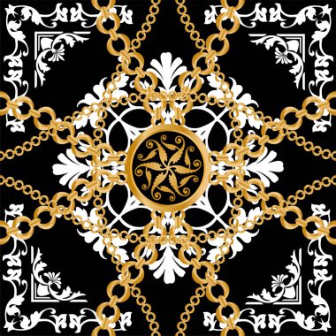 Değerli taşlar, altın zincirler ve incilerle süslenmiş kusursuz desenler..