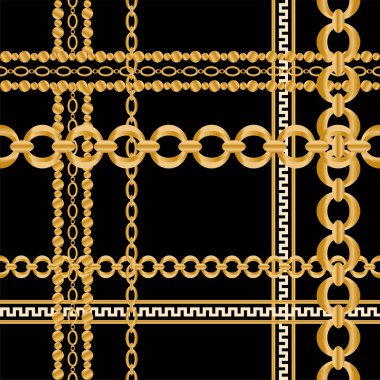 Değerli taşlar, altın zincirler ve incilerle süslenmiş kusursuz desenler..